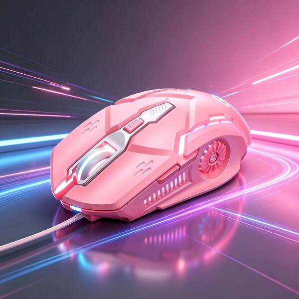 Ratón Gamer Rosa con Cable 6D, Luces RGB Multicolor Respiratorias, Botones con Sonido Clic, Ajuste DPI, Ergonómico, Ratón para Juegos y Oficina, Compatible con Laptop y Computadora de Escritorio