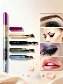 1/2Pcs 4-In-1 Portable Makeup Brush Set, Makeup Brush Set With Metal Handle, Multi-Functional Mini Powder Brush, Including Eyebrow, Lip, Lash & Eyeshadow Brushes, Travel Essential Daily Beauty Accessory, Ideal Makeup Gift Set For On-The-Go Use - Multicolor - View 4