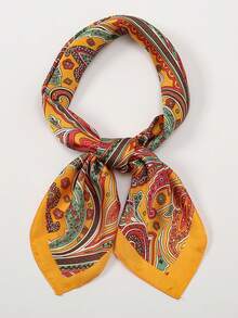 1pc Bohemian Paisley Pattern Silk Scarf, Size 27.5 Inches X 27.5 Inches, Fashion Design, Suitable For Daily Wear. - S40560-yellow - View 3