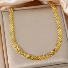 1pc Classic 18K Gold-Plated Braided Necklace, Minimalist Versatile Daily Wear For Men And Women - Gold - View 4
