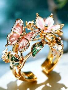 1pc Colorful Enamel Zirconia Butterfly Ring, Fashion Open Flower Decor Finger Ring, Suitable For Weddings, Galas, Music Festivals, Holidays - Multicolor - View 5