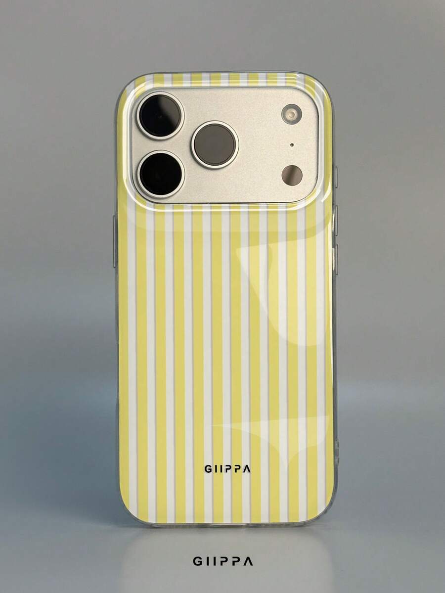 GIIPPA 1pc Yellow Striped Pattern Design Phone 17 Pro Max Phone Case, Compatible With Phone 16 Pro Max, 15 Pro Max, 14 Pro Max, Korean-Style High-End Fashion Fun Phone Case, Compatible With 11/12/13/14/15/16 Pro Max Plus, Elegant Design Suitable For Men And Women, Perfect Gift For Girlfriend On Christmas, Valentine's Day, Easter, Wedding Season And Birthday! - Yellow - View 1