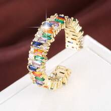 1pc Fashionable Step Cut & Square Shaped Rhinestone Detail Adjustable Open Ring - Gold - View 3