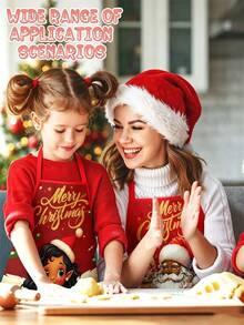 2 Pcs Vintage Christmas Santa Snowman Print Apron Set, Buffalo Plaid Pattern Kitchen Cooking Baking Aprons For Holiday Party Home Decoration - Multicolor - View 2
