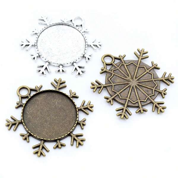 4pcs 25mm Inner Snowflake Pendant Cabochon Blank Base Setting Charms Pendant Bezel Tray DIY Jewelry Making Accessories Findings