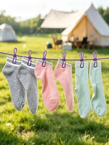 2PCS.4PCS Retractable Windproof Clothesline With 18 Metal Clips, Portable Travel Laundry Drying Line, Suitable For Outdoor Travel Camping - Multicolor - View 6