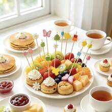 100Pcs Cute Decorative Cocktail Picks, Colorful Butterfly Flower Bee Bamboo Fruit Toothpicks For Picnic Birthday Party Food Cupcake Sandwich Decor - Multicolor - View 2