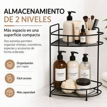 2-Tier Corner Organizer Shelf For Bathroom And Kitchen, Black Iron Fan-Shaped Rack For Cosmetics And Spices, 21 X 21 X 36 Cm - 黑色 - 查看 6