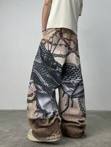 Justice Brother 1pc American Street Style Personalized Multi-Color Digital Print Men's Denim Jeans Fashion Loose Wide Leg Pants All Season Versatile Long Pants (Belt/Accessories Not Included) - Multicolor - View 10