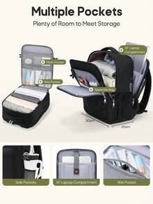 NEWHEY Ryanair 機艙登機包 40x30x20 座下隨身行李包 多口袋旅行筆電後背包 - 黑色 - 查看 4