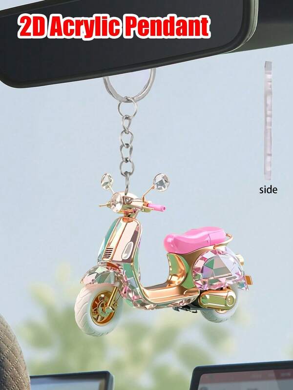 Llavero de motocicleta de acrílico 2D, llavero plano y lindo de scooter eléctrico, accesorio de moda para bolso/llave de coche, regalo decorativo diario, adecuado para mochila, billetera, teléfono, auriculares, decoración colgante de coche, regalo de cumpleaños único, regalo de fiesta, regalo de vuelta a la escuela, regalo del Día del Maestro