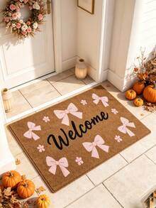 1pc Welcome Bowknot Entrance Doormat, Entryway Foot Mat, Home Hallway Doorway Rug, Home Decor, Door Mat, Small Carpet, Welcome Mat, Rug, Floor Mat, Outdoor Doormat, Kitchen Rug, Home Decor - Multicolor - View 2