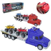 Caminhao Cegonheira A Friccao Com Som E Luz A Bateria + 2 Quadriciclos Roda Livre Inertia Toy Car - Multicolorido - Visão 2