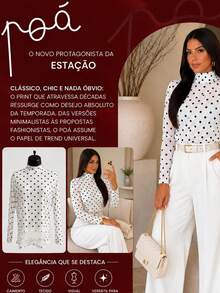 Elegant And Modern Women's Long Sleeve Polka Dot Tulle Blouse With Mock Neck - POÁROSA - View 4