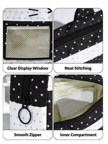 1pc Double‑Star Music Note Cat Ear Ita Pencil Pouch, Aesthetic Clear Window Pen Bag, Large Capacity Student Stationery Pouch, Ideal For Student Daily Use, Collection Display, Stationery Gift - Multi Colors - View 6