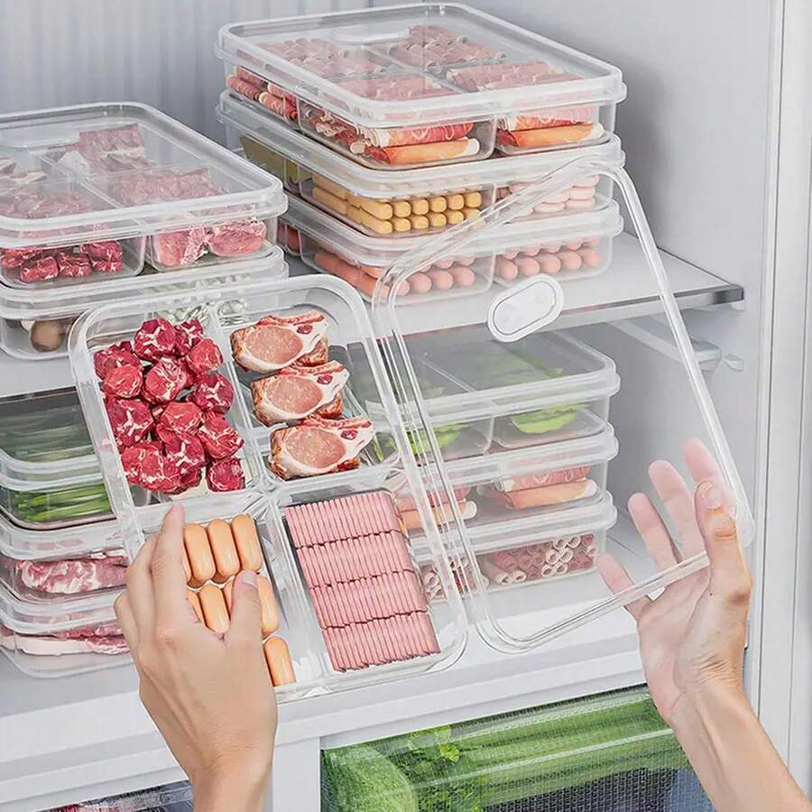 Fruit Storage Containers For Fridge With Lid Clear Divided Organizer With Vent Valve Leak-Proof Airtight Snack Containers For - B - View 1