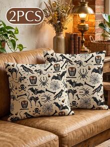 1/2pcs Halloween Ghost Print Pillowcase (No Filling), Cushion Cover, Single-Sided Print, Breathable And Anti-Pilling, Comfortable And Cozy, Machine Washable, Halloween Decoration, Room Decor, Sofa Decor, Autumn Home Decor, Halloween Gift - Multicolor - View 10