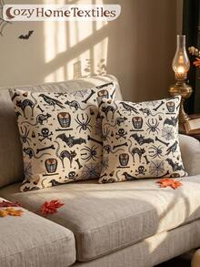 1/2pcs Halloween Ghost Print Pillowcase (No Filling), Cushion Cover, Single-Sided Print, Breathable And Anti-Pilling, Comfortable And Cozy, Machine Washable, Halloween Decoration, Room Decor, Sofa Decor, Autumn Home Decor, Halloween Gift - Multicolor - View 7
