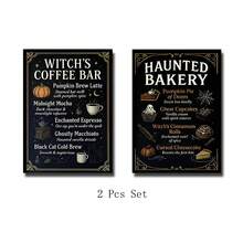 Set Of 2 Halloween Kitchen Canvas Wall Art | Haunted Bakery Witch Coffee Bar Decor For Living Room Frameless - A - View 10