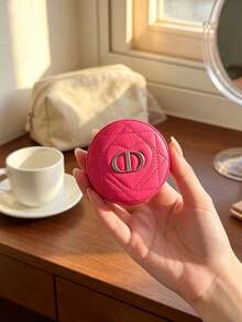 Dior Women's Rose Red Double-Sided Makeup Mirror - Authentic Counter Quality, Portable Makeup Mirror With Silver Logo, Easily Fits In Handbag, Perfect Gift For Women And Makeup Enthusiasts. - Rose Red - View 4