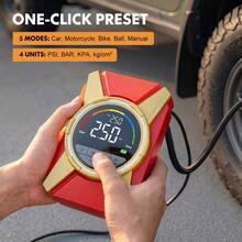Carsun Car Tire Inflator Pump, 25 Cylinder 120W Fast Inflation With Auto Shut-Off, 12V-DC Dual Digital Display - Tire Pressure Measurement Function, With 3 Meters Long Power Cord, For Large Vehicles - Red Wired - (25-cylinder, 3x Inflation Speed) Model - View 4
