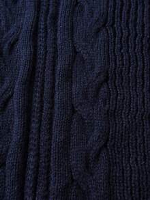 Boys' Stand Collar Zip-Up Cardigan Long Sleeve Knit Sweater With 3D Cable Texture, Casual Versatile Knit Jacket For School Daily Wear, Autumn/Winter - Navy Blue - View 8