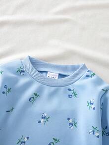 2pcs Baby Girl Casual Blue Printed Top & Pants Set, Thin Spring/Autumn - Blue - View 4