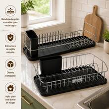 Stainless Steel Dish Drying Rack With Removable Drip Tray And Cutlery Holder, Kitchen Organizer With Non-Slip Base And Sturdy Grid Structure - 銀色 - 查看 6