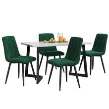 Modern Dining Table Set With 4 Chairs – Dark Green Twill Velvet - Green - View 3