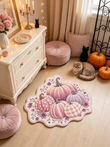 1 pieza 5 piezas Alfombra con forma de calabaza floral rosa y púrpura, estilo Halloween, Halloween, felpudo exterior, alfombra de cocina, decoración del hogar, alfombra de área, alfombra de jardín, alfombra lavable - Morado - Ver 3