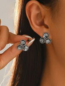 1 Pair Luxury Fashion Rhinestone Stud Earrings For Women Suitable For Daily Wear - Black - View 2