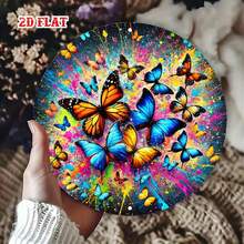 2D Flat Single-Piece Colorful Butterfly With Vibrant Ink Splatter Effect, Modern Art Round Sign With Bold Colors, Perfect For Home, Office, Cafe Decor, Pre-Drilled Holes, Style As Shown In Size Chart - Multicolor - View 7