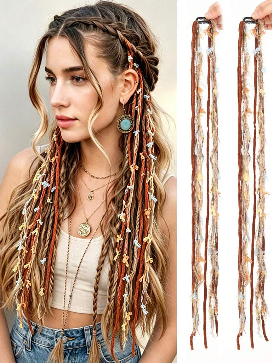 2pcs Colorful Rope Hair Clips, Suitable For Cosplay, Daily Wear, Party And Festivals,Hair Slide,Claw Clips - Brown - View 1