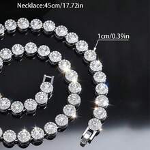 1pc Hip Hop Round Rhinestone Fashion Shiny Men's Women's Design Chain Necklace Party Jewelry Daily Wear Necklace Bracelet, Great New Year Gift, Outfit Highlight, Zinc Alloy Material Fashion Accessory - Round - View 12