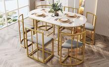 6-Chair Dining Table Set - Gold MDF - Gold - View 4