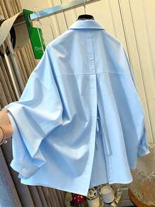 Women's Loose Fit Shirt With Back Tie, Suitable For Commuting, Casual Versatile; Outdoor Beach; Vacation - Baby Blue - View 1