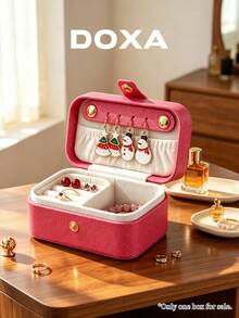 DOXA 玫瑰紅十字繡旅行珠寶收納盒，小型按扣式珠寶收納盒 - 玫紅色 - 查看 4