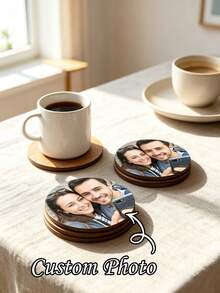 Personalized Landscape Pattern Coasters, Dark Edge Laser Cut Waterproof Stain-Resistant Cup Rings, Custom Design Coasters For Weddings, Birthdays And Housewarming Gift - Multicolor - View 1