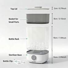Baby Bottle Sterilizer, 8-Min Fast Sterilization With 360° Steam, Double-Layer Design, One-Button Operation, For Home & Travel & Baby Shower Gift - White - View 9
