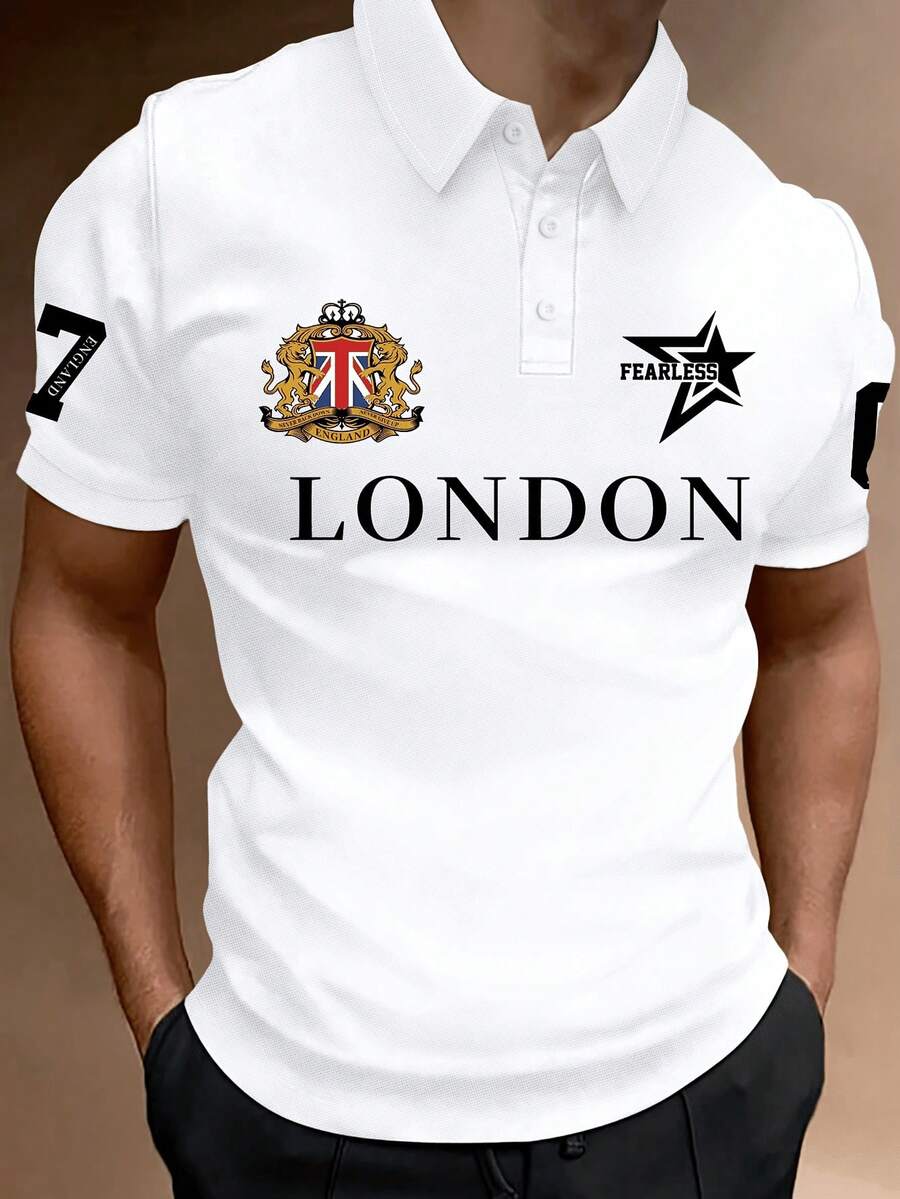 倫敦英格蘭 Polo 衫,英式皇家高爾夫球衫,男士白色英式風格 Polo 衫,適合日常商務休閒夏季運動穿著 - 白色 - 查看 1
