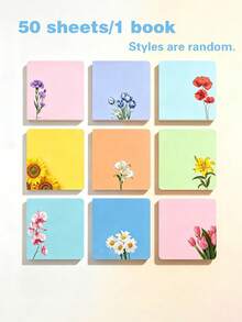 Cute Sticky Note Set, 3 Inch X 3 Inch (Approx. 7.6 Cm X 7.6 Cm) Floral Self-Adhesive Notepad, Fun Memo Set, Floral Stationery, Kawaii Sticky Notes, Gift For Flower Lovers, Office Desk Decor Accessories, School Supplies - Floral - View 9