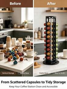 Rotatable Coffee Capsule Storage Rack, Black Metal Coffee Pod Holder, Rust‑Proof Coffee Capsule Organizer, Practical Accessory For Home Kitchen Coffee Bar, Holds Multiple Types Of Coffee Pods, Perfect For Daily Coffee Preparation - Black - View 8