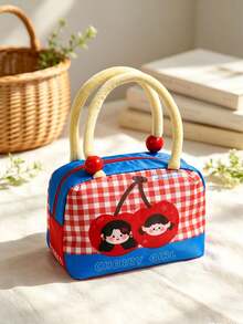 5/1pc Boxy Lunch Tote Handbag, Plush Handle With Color Bead, Bright Striped Pattern Zipper Multicolor Patchwork Bento Storage Bag For Back‑To‑School Office Picnic Travel Office Meal Carrying, Outdoor Picnic And Short Trip Travel - Multiple Colors and Styles - View 17