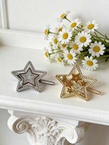Dior Style Silver And Gold Star Hair Clips Perfect Gift For Her Elegant Party Hair Accessories Exquisite Birthday Gift For Girlfriend Daily Wedding Styling Hair Decor DIOR-GIFT-144 - Silver Gold - View 2