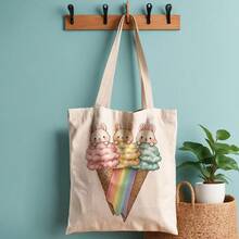 Bolsa de Lona para Compras con Diseño de Conejo y Helado - Diseño adorable de conejo y helado arcoíris, tonos suaves, bolsa de compras reutilizable, lona de poliéster resistente (13.8"x15.8" - A - Ver 5