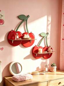 2pcs/Set Cherry Shaped Wall-Mounted Floating Shelf Set, Red Cherry Decor With Green Stem And Pink Fruit Home Decor Set, Bohemian Elegant Style Jewelry & Cosmetics Storage Rack, Easy Installation, Suitable For All Seasons, Perfect For Living Room, Bedroom, Bathroom, Vanity, Closet, Home Decor, Living Room Decor, Room Decor, Christmas Decor, Ramadan Decor, Perfect Gift, 1pc - Multicolor - View 12