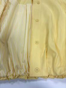 Autumn/Winter New Cream Yellow Lapel Single-Breasted Contrast Stitching Cuffs Striped Fold-Up Short Jacket, Casual Elegant Commuter Style, Suitable For Travel, Daily Wear, Dates, Office - Yellow - View 6