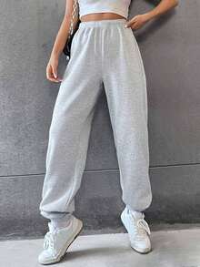 1pc Teen Girls Casual Loose Sweatpants, Simple Solid Color Fleece Knit Pants, Suitable For Spring, Summer, Autumn & Winter - Light Grey - View 1