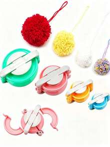 5/1pc Pom‑Pom Maker Set,Plush Toy Ball Make, Knitting Tool Set, DIY Handmade Woolen Ball Knitting Needle Craft, Including Thread Scissors And Scissors,Weaving Tools, DIY Crafts, Hat And Scarf Decorations, Pendant Makers - Multicolor - View 3