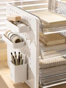 1 buah Organizer File Meja Multi-Layer, Rak Penyimpanan Dokumen Papan Berlubang yang Dapat Disesuaikan dengan Baki Tarik Transparan dan Tempat Pena Samping, Kotak Penyimpanan Alat Tulis, Buku, Perlengkapan Kantor, Cocok untuk Asrama Mahasiswa dan Kantor - MultiWarna - View 7